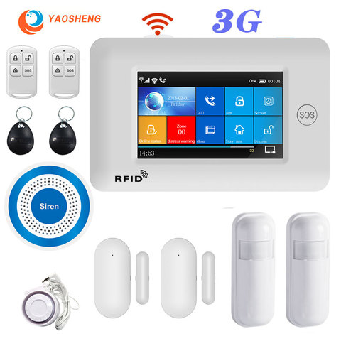 YS 3G WIFI GPRS Multi-Net Alarm with mini siren Full Touch Screen IOS Android Control Smart home security alarm host ► Photo 1/6