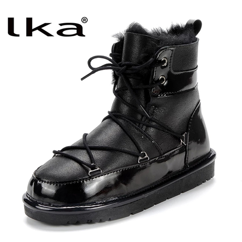 LKa Sheepskin Leather Shearling Wool Fur Lined Women Ankle Winter Boots for Women Snow Boots Casual Warm Waterproof Black ► Photo 1/1