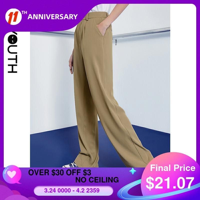 Toyouth Women Office Lady Solid Loose Female Trousers Black High Waist Loose Straight Suit Pants ► Photo 1/5