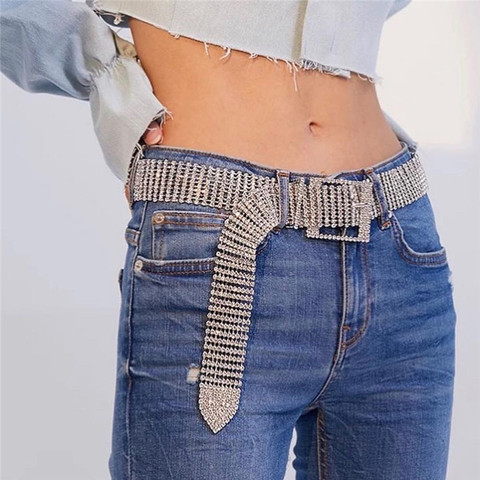 Shiny Diamante Waist Belt Gold Silver Hollow Out Buckle Patchwork Adjustable Waistband Chic Streetwear Lady Jewelry Waist Belts ► Photo 1/6
