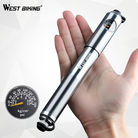 WEST BIKING Mini Bike Hand Pump with Gauge 160 PSI Aluminium Alloy Air Tire Inflator Presta Schrader Valve Cycling Bicycle Pump ► Photo 1/6