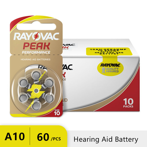 60 PCS Rayovac PEAK High Performance Hearing Aid Batteries. Zinc Air 10/A10/PR70 Battery for BTE Hearing aids. Free Shipping! ► Photo 1/4