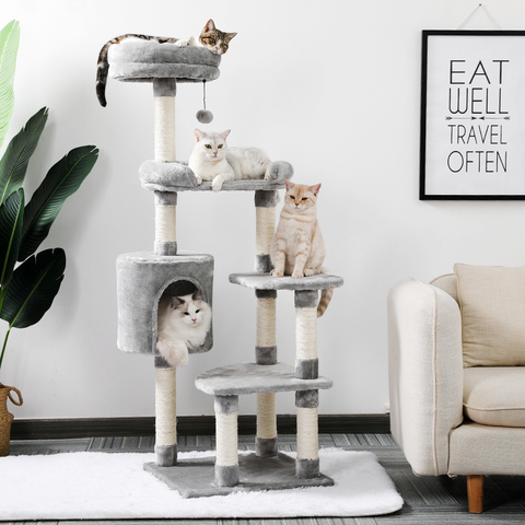 Cat Tree Multi-Level Tower with Scratching Posts Cat Condo Sisal Posts Hammock Activity Jumping Platform with Ball Grey ► Photo 1/6