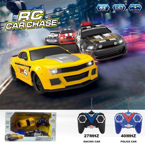 2pcs/pack 1:24 R/C Race Car and Police Sports Car Toys Radio Remote Control Hot Pursuit Chase Drift Patrol Vehicle Boy Christmas ► Photo 1/4