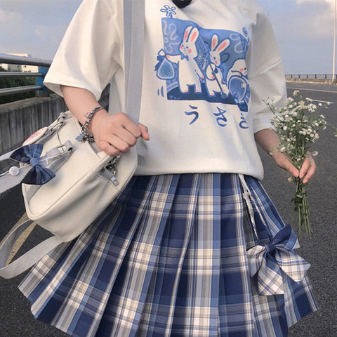 Aesthetic Camisas Mujer Harajuku T-Shirt Kawaii Cute bunny Print Summer Korean Streetwear Women chic casual  Tees Tops Clothing ► Photo 1/6