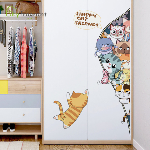 Creative pocket cats wall sticker baby bedroom kids room decoration cornern decor cute cabinet stickers self-adhesive home decor ► Photo 1/6