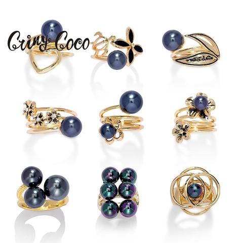 Cring Coco Gold Plated Ring Fashion Black Pearl Hawaiian Rings For Women Wholesale Price Frangipani Heart Turtle Ring Jewelry ► Photo 1/6
