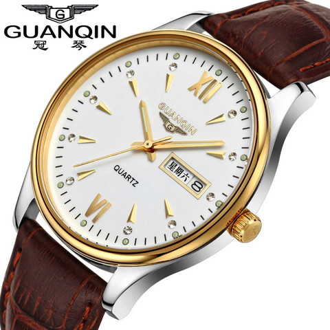 GUANQIN 2022 Fashion Men's watches leather business  Quartz watch Waterproof Calendar week date display clock  relogio masculino ► Photo 1/6