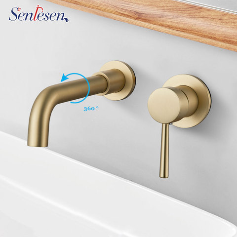 Brushed Golden Basin Faucet Concealed Wall Mounted Faucet Tap 360 Rotation Single Handle Hot Cold Water Bath Mixer Tap ► Photo 1/6