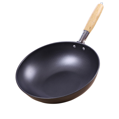 Frying Pan High-end Home Non-stick 30cm Wooden Handle Traditional Wok Super Cost-effective Scrambled Eggs Pan-free Pan Wok Pans ► Photo 1/6