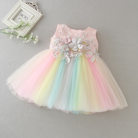 HAPPYPLUS Rainbow Party Dress for Baby Girl Dress Wedding Easter Baby Birthday Dress for Girl 1 2 Years Infant Fancy Frocks  ► Photo 1/6