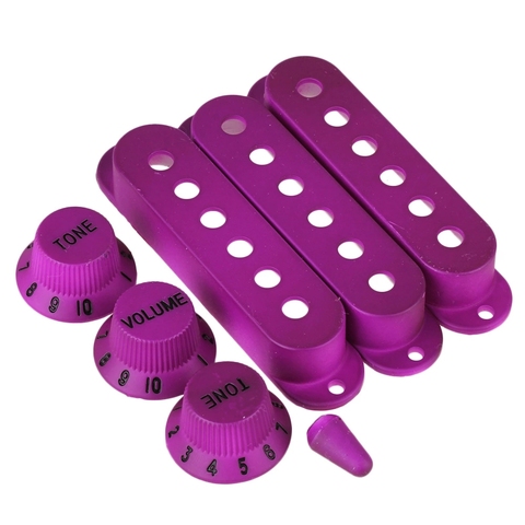 Guitars 6 Hole Single Coil Pickup Cover & 1V2T Knob Switch Tip Set of 3 Purple ► Photo 1/1