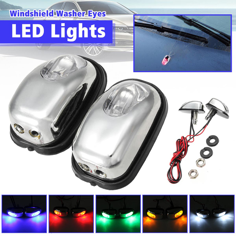 New 2x Chrome Blue LED Light Lamp Windshield Jet Spray Nozzle Wiper Washer Eyes ► Photo 1/6