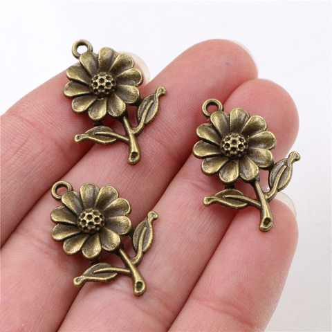 27x19mm 12pcs Antique Bronze Plated Sunflower Handmade Charms Pendant:DIY for bracelet necklace-R4-24 ► Photo 1/2