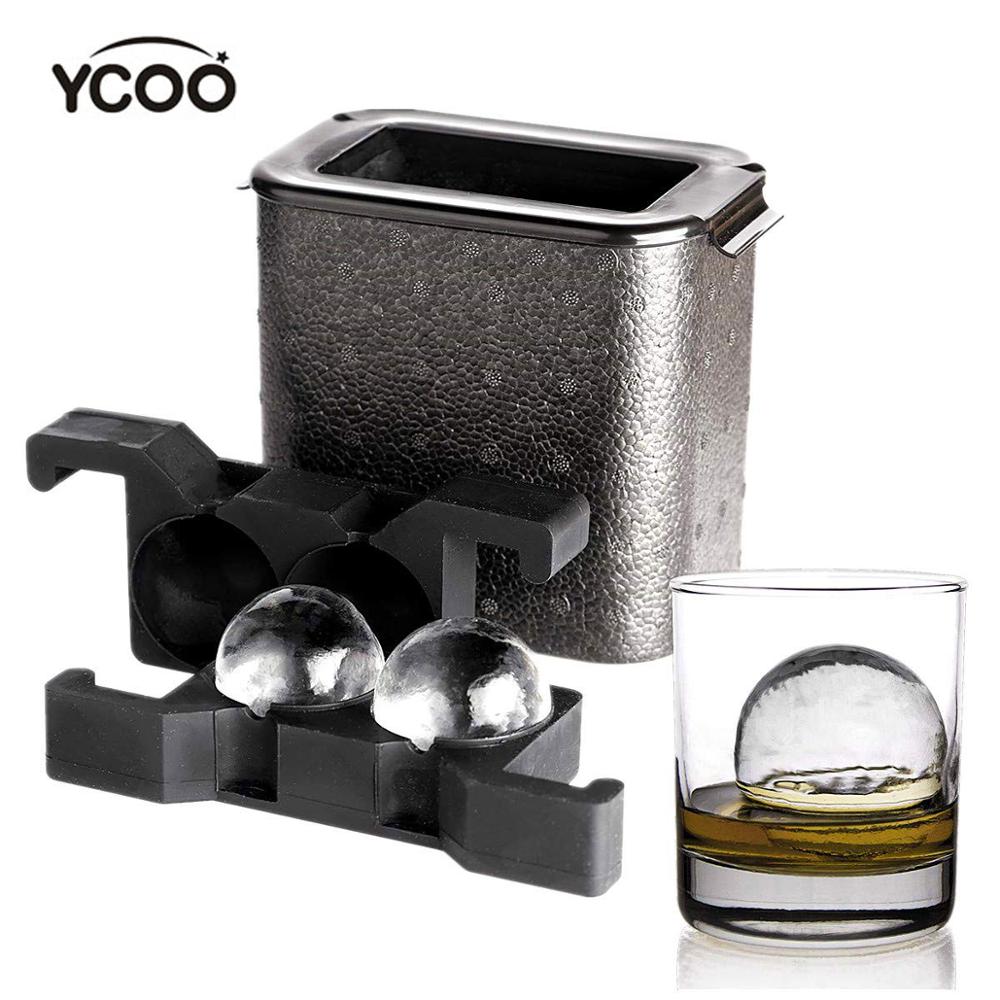 2 In 1 Crystal Clear Ice Tray Whiskey Wine Ball Maker Round Silicone Mold Tools 