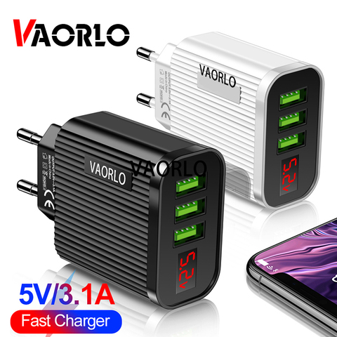 VAOLRO 5V 3.1A Digital Display USB Charger For iPhone Charger 3 USB Fast Charging Wall Phone Charger For iPhone Samsung Xiaomi ► Photo 1/6