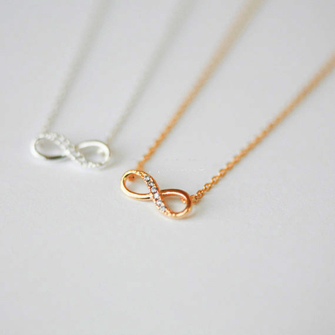 New Tiny Infinity Crystal Pendant Necklaces for Women Choker Lucky Number Eight Geometric Gold/Silver Color Long Chain Necklace ► Photo 1/1