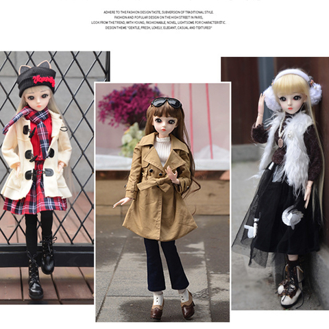 Fashion Cloth For 60cm BJD Doll Casual Cool Suit DIY BJD Dolls Winter Clothes Outfit Shoes Make up Dolls for girls ► Photo 1/6