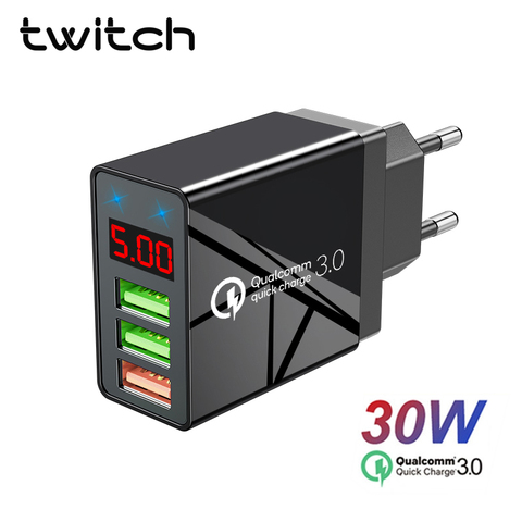 Twitch Led display Fast Charger Quick charge 3.0 QC 30W USB Charger for iPhone 11 Phone Wall Charger for Samsung s10 Xiaomi 9 ► Photo 1/6