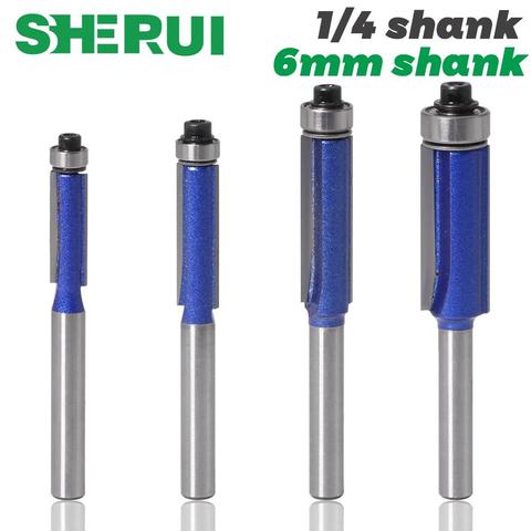 1pc 1/4 Shank 6mm shank Trim Router Bit with Bearing for Wood Template Pattern Bit Tungsten Carbide Milling Cutter for Wood ► Photo 1/6