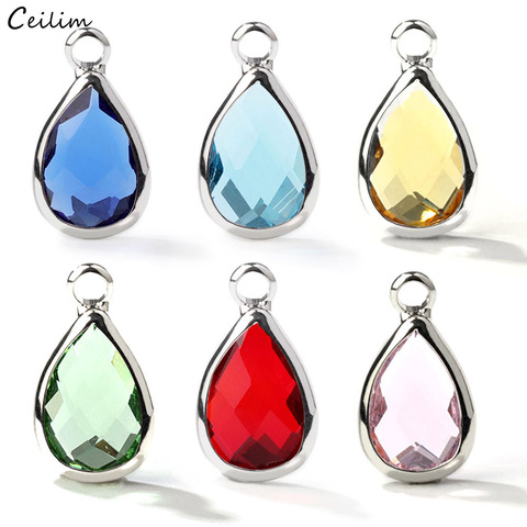 10pcs/lot Crystal Birthstone Charms for Handmade DIY Bracelet Making Silver Plated Small Water Drop Pendants Jewelry Accessories ► Photo 1/6