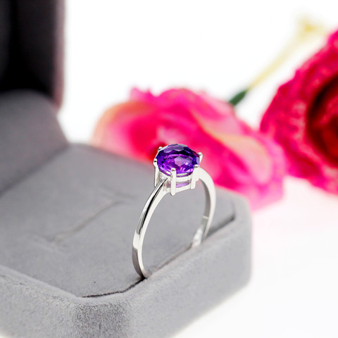 US STOCK Uloveido Amethyst Solitaire Ring, 925 Sterling Silver, 8*8mm Certified Purple Gemstone Wedding Jewelry Women FJ201 ► Photo 1/6