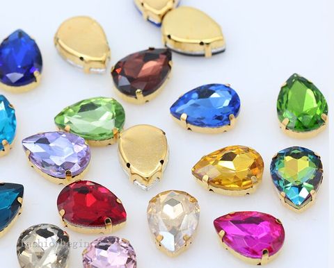 All-size Teardrop 24-Colors crystal glass sewing stone sew on rhinestone jewels 4-Hole beads Gold base button for clothes craft ► Photo 1/2