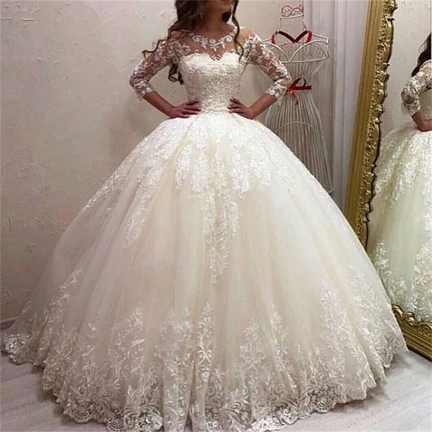 Princesse Ball Gown Wedding Dresses 2022 Scoop Tulle and with Appliques Bridal Gowns Robe De Mariee Sweep Train Vestido De Noiva ► Photo 1/6