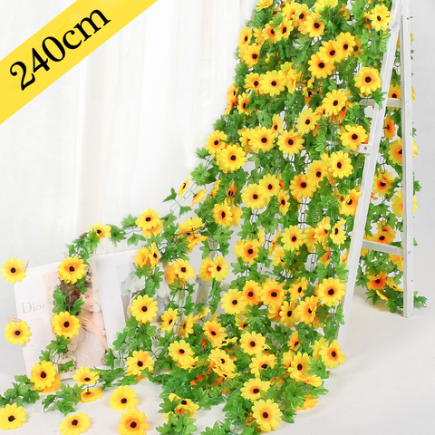 240cm Artificial Flowers Fake Silk Sunflower Ivy Vine with Green Leaves Hanging Garland Home Garden Fences Party Decorations ► Photo 1/6