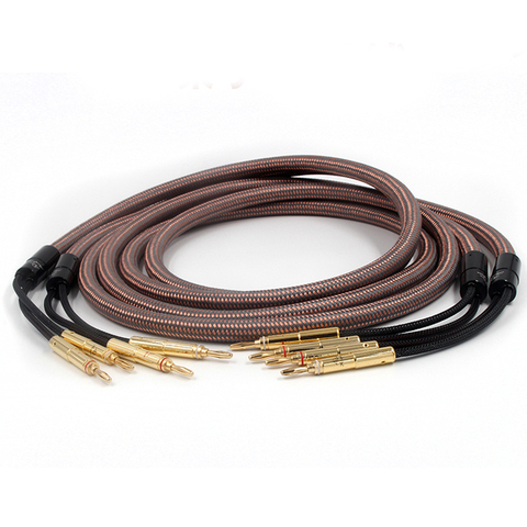 Pair hifi Accuphase OCC pure copper cable audio speaker cable wire with Gold plated banana plug ► Photo 1/4