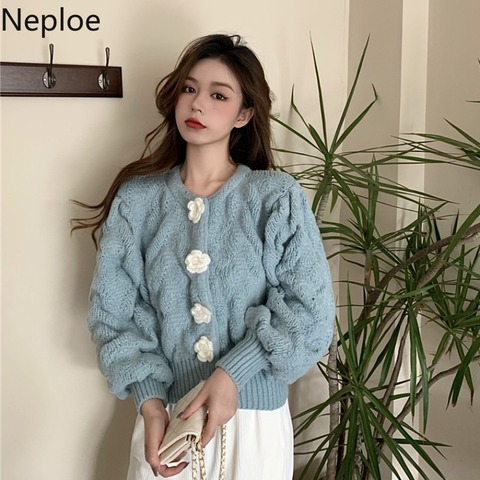 Neploe Cropped Knitwear Cardigan 2022 Fashion Sweater All-match Sweet Sueter Coat Chic Single-breasted Knitted Pull Femme 4G879 ► Photo 1/1