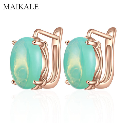 MAIKALE Top Quality Glass Stud Earrings for Women Gold Color Oval Round Crystal CZ Gem Stone Earrings jewelry Accessories Gifts ► Photo 1/6
