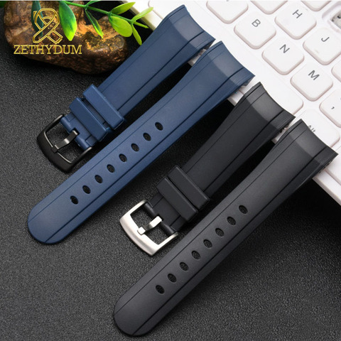 fluororubber watch strap 24mm for graham watches band Rubber bracelet mens sport watchband Curved end watch band blue color ► Photo 1/6