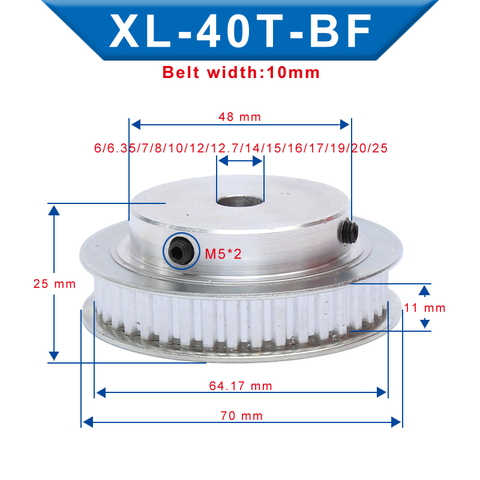XL 40T Timing Pulley Bore size 6-25 mm Teeth Pitch 5.08 mm Aluminum Pulley Wheel Teeth Width 11 mm For 10mm XL Timing Belt ► Photo 1/6