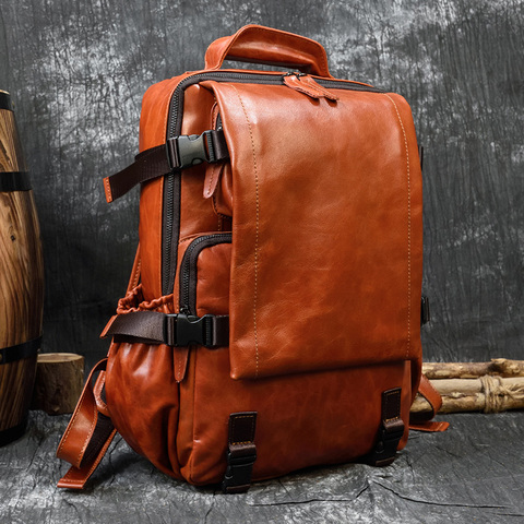 MAHEU Original Handmade Soft Leather Backpack Travel Bag Men Male Bagpack Featured Daypack of Genuine Leather ► Photo 1/6