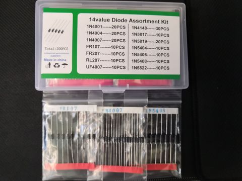 200PCS(14Values) Schottky Diode kit box 1N4148 1N5817 1N5819 1N5404 5406 5408 5822 1N4001 IN4004 4007 FR107 FR207 RL207 UF4007 ► Photo 1/1