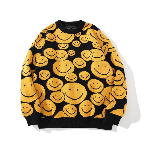 Men's Oversize Sweaters 2022 Autumn Winter Tops Smile Cartoon Clothing Hip Hop Streetwear Pullover Harajuku Sweater Men ► Photo 1/6