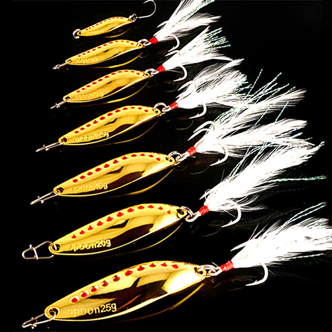 7.5/10/15/20/25g Gold Silver Metal VIB Lures Feather Blood Slot Hook Spoon Lure Fishing bait Bass Artificial Leaf Hard Bait ► Photo 1/6