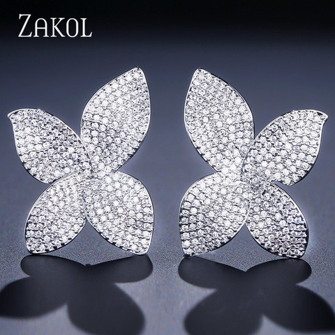 ZAKOL New Fashion Luxury Butterfly AAA Cubic Zirconia Micro Pave Setting Flower Big Stud Earrings for Women Party Gifts FSEP2078 ► Photo 1/5