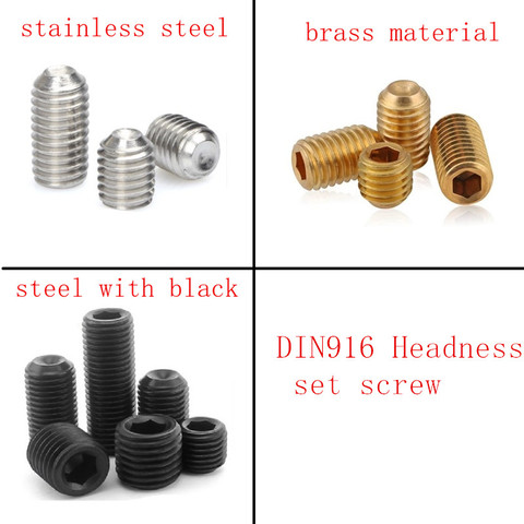 10-50PCS DIN916 black or brass set screw M1.6 M2 M2.5 M3 M4 M5 M6 M8  Stainless Steel  headless hex socket set screw grub screw ► Photo 1/5