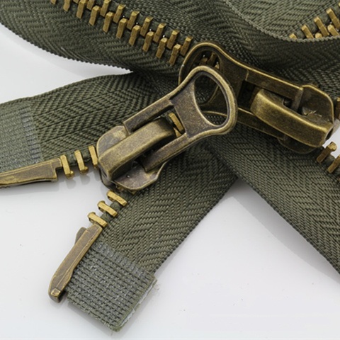 8# copper metal zipper double sliders for jacket coat zip repair two heads 70 80 90 100 120cm 1piece black olive tape ► Photo 1/3