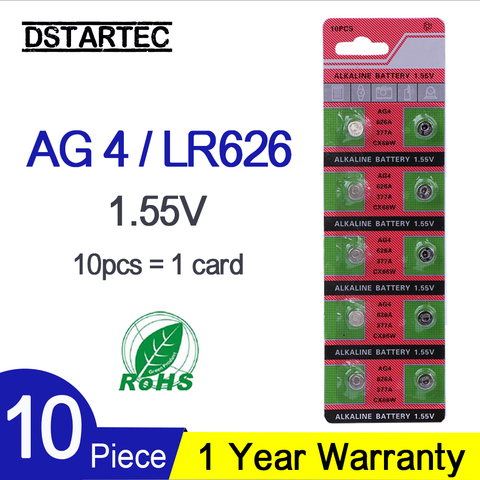 10PCS Button Battery 1.55V AG4 377A 376 LR66 LR626 SR626SW SR66