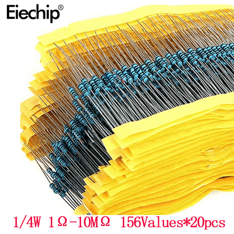 3120pcs 156Values Electric Unit 1/4W Power Metal Film Resistor Kit 1R-10M 1% Tolerance Assortment Set  1ohm-10Mohm samples pack ► Photo 1/6