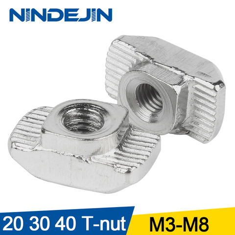 NINDEJIN 30pcs M3 M4 M5 M6 M8 T nut hammer head sliding carbon steel T slot nut fasteners 2022 3030 4040 Series Aluminum Profile ► Photo 1/6