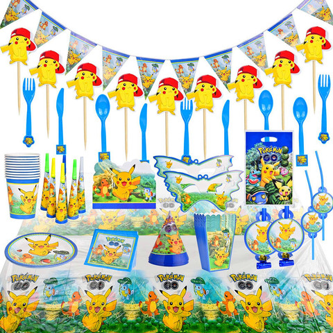 Pokemon Birthday Party Decoration Cartoon Pikachu Tableware Paper Napkin  Plate Tablecloth for Kid Party Supplies Baby Shower