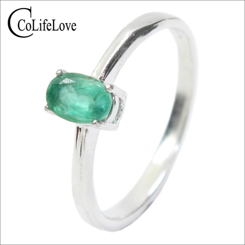 Promotion natural emerald wedding ring for woman 0.4 ct 4mm*6mm natural I grade emerald solid 925 silver emerald gemstone ring ► Photo 1/6