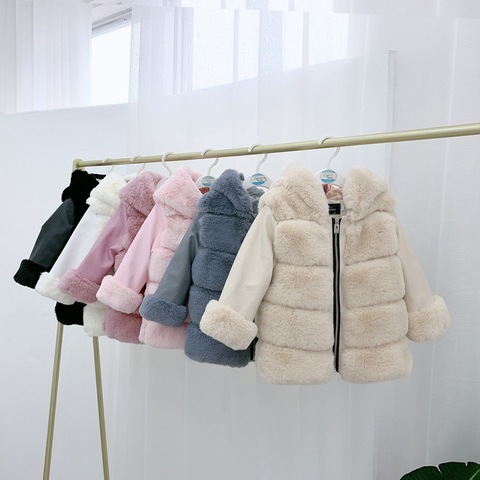 2022 Winter KId jacket / girls coat / Faux fur coat with PU sleeves ► Photo 1/6