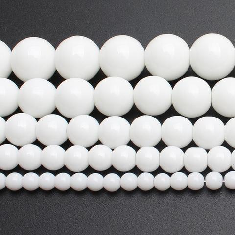 4/6/8/10/12 mm Natural Stone Beads Tridacna Stone White Round loose Beads For Jewellery Making Couple Bracelet Necklace 15