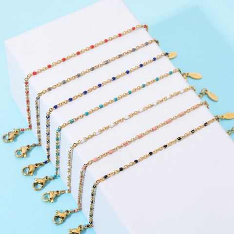 ZMZY Boho Stainless Steel Bracelets for Women Cute Enamel Bracelet Jewelry Gold Color Link Chain Bracelet Femme Mujer Pulsera ► Photo 1/6