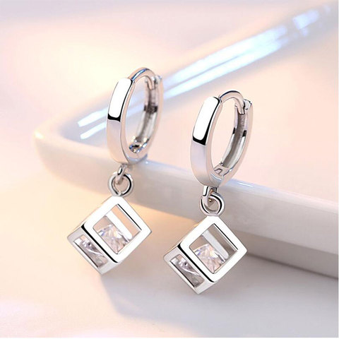 Fashion Cube Sparkling Zircon Pendant Dangle Earrings For Women Wedding Jewelry Christmas Gifts S-E228 ► Photo 1/5